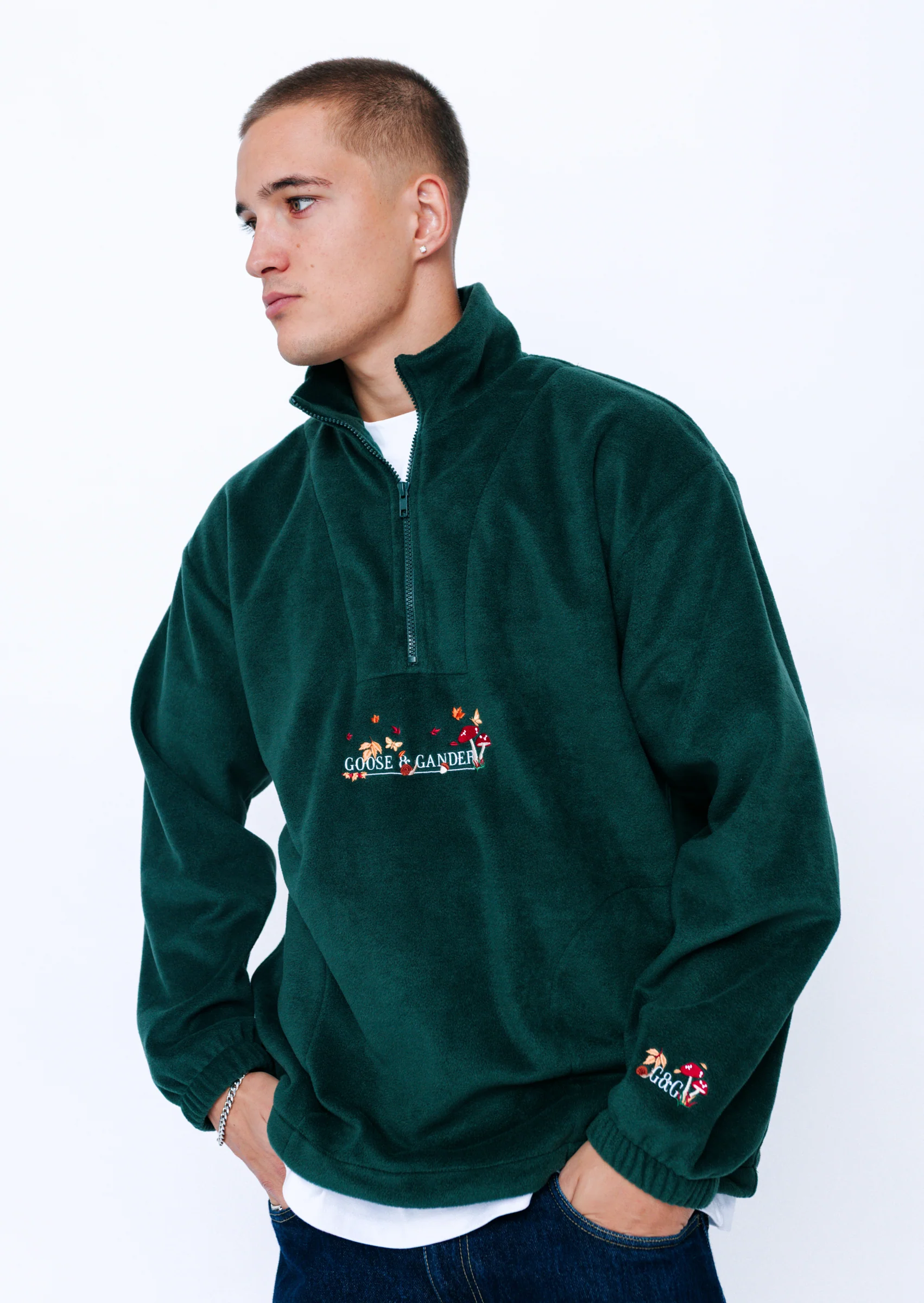 Woodland 1/4 Zip Fleece - Forest Green - Image 3