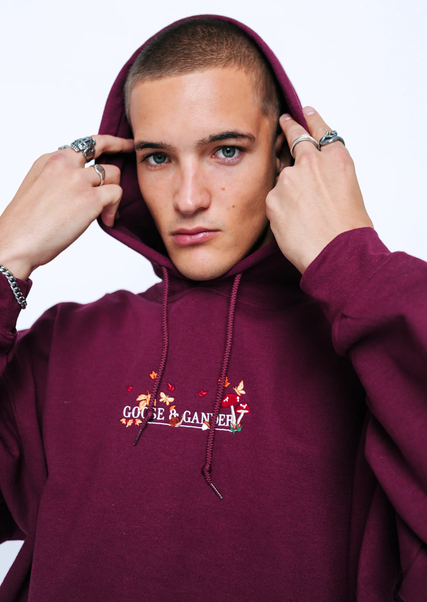 Woodland Embroidered Hoodie - Burgundy - Image 3