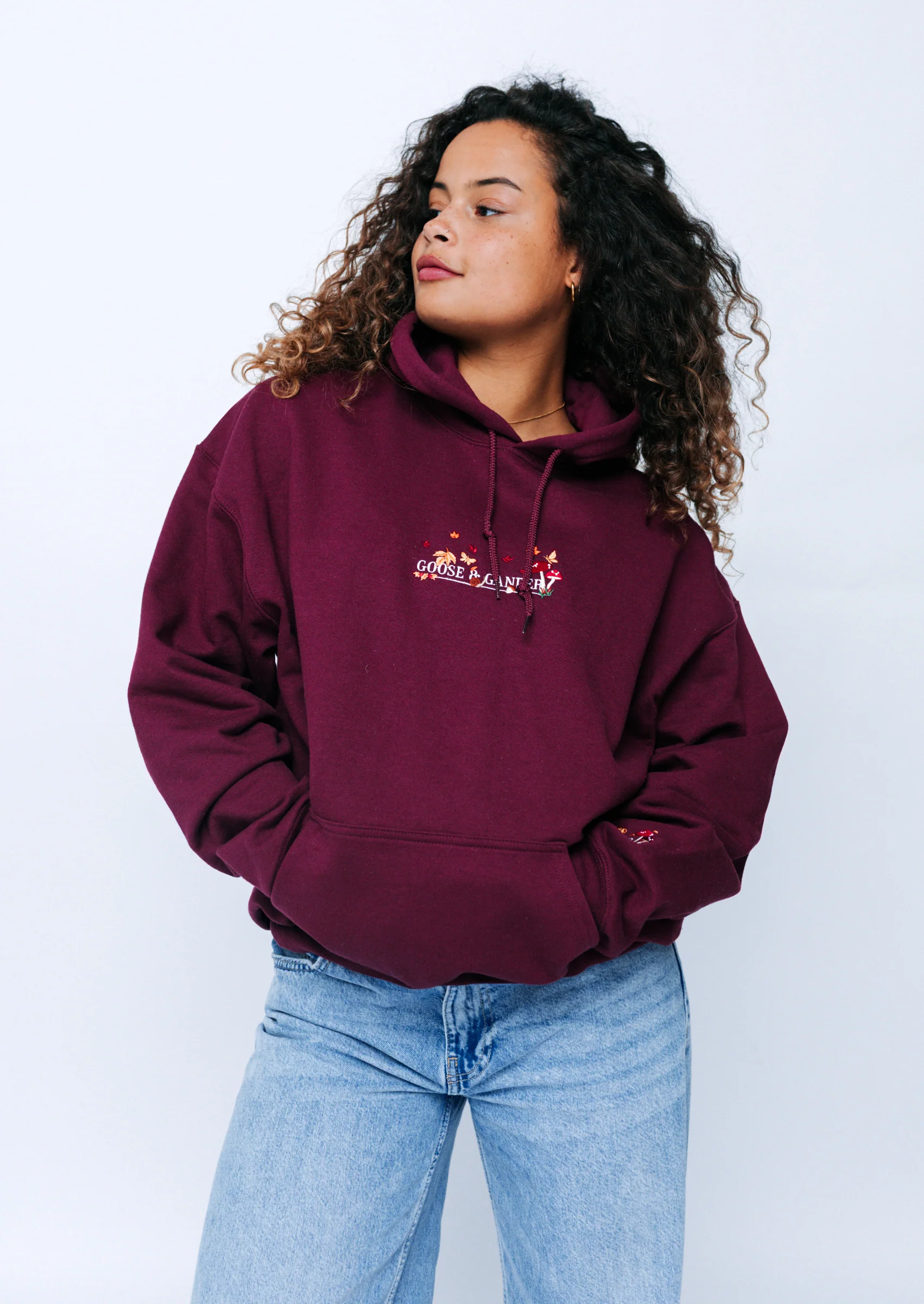 Woodland Embroidered Hoodie - Burgundy - Image 6
