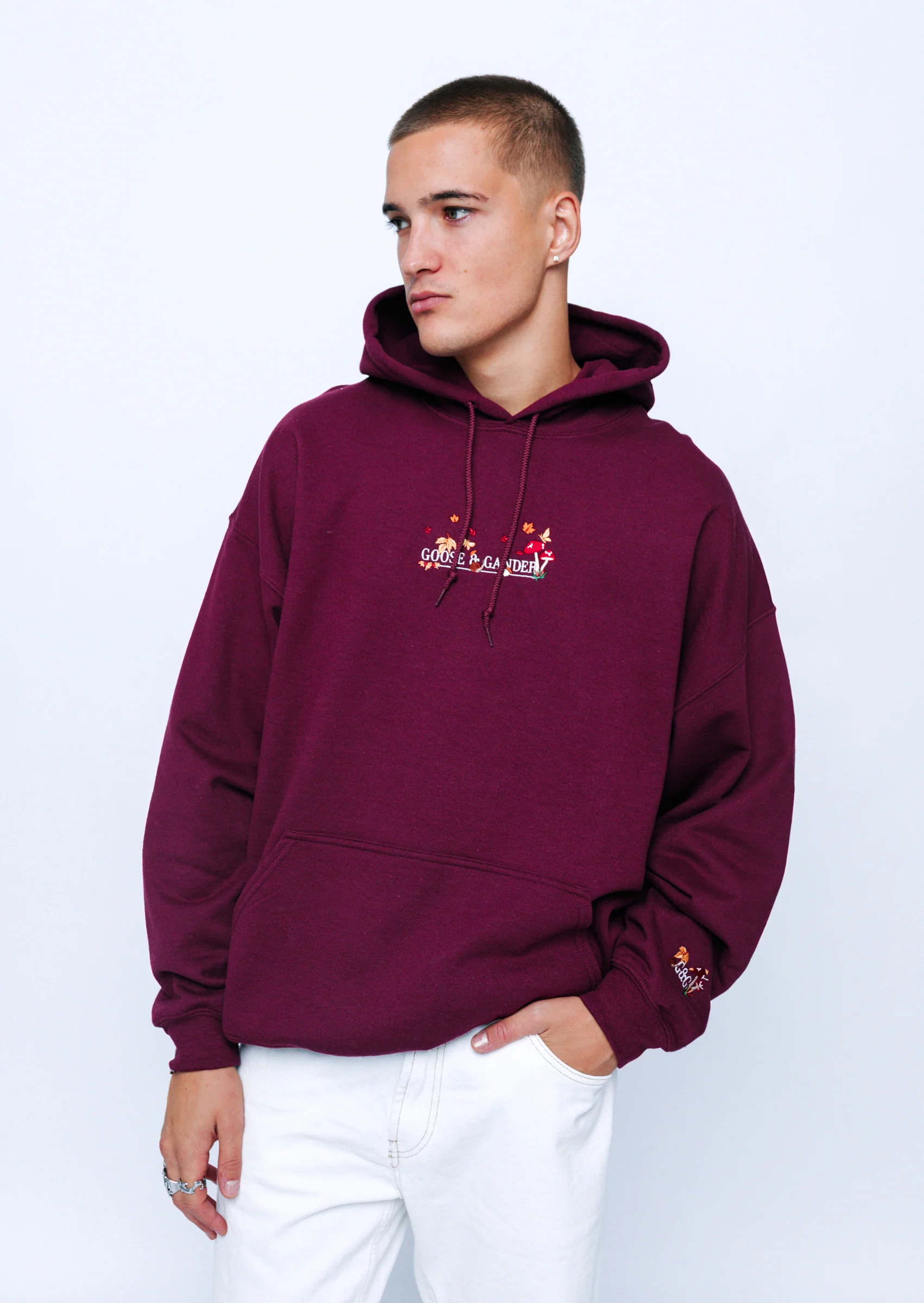 Woodland Embroidered Hoodie - Burgundy - Image 7