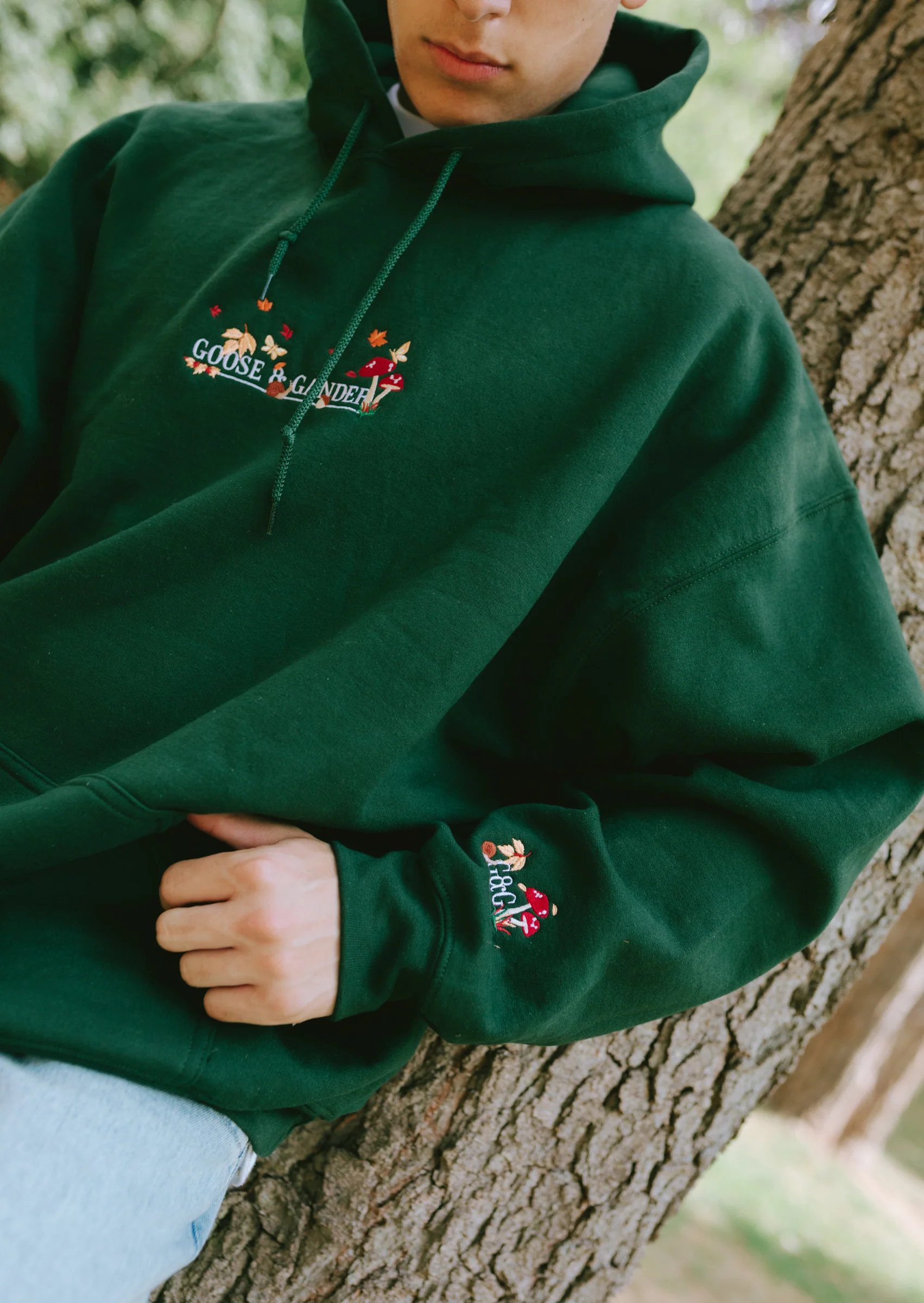 Woodland Embroidered Hoodie - Forest Green - Image 10