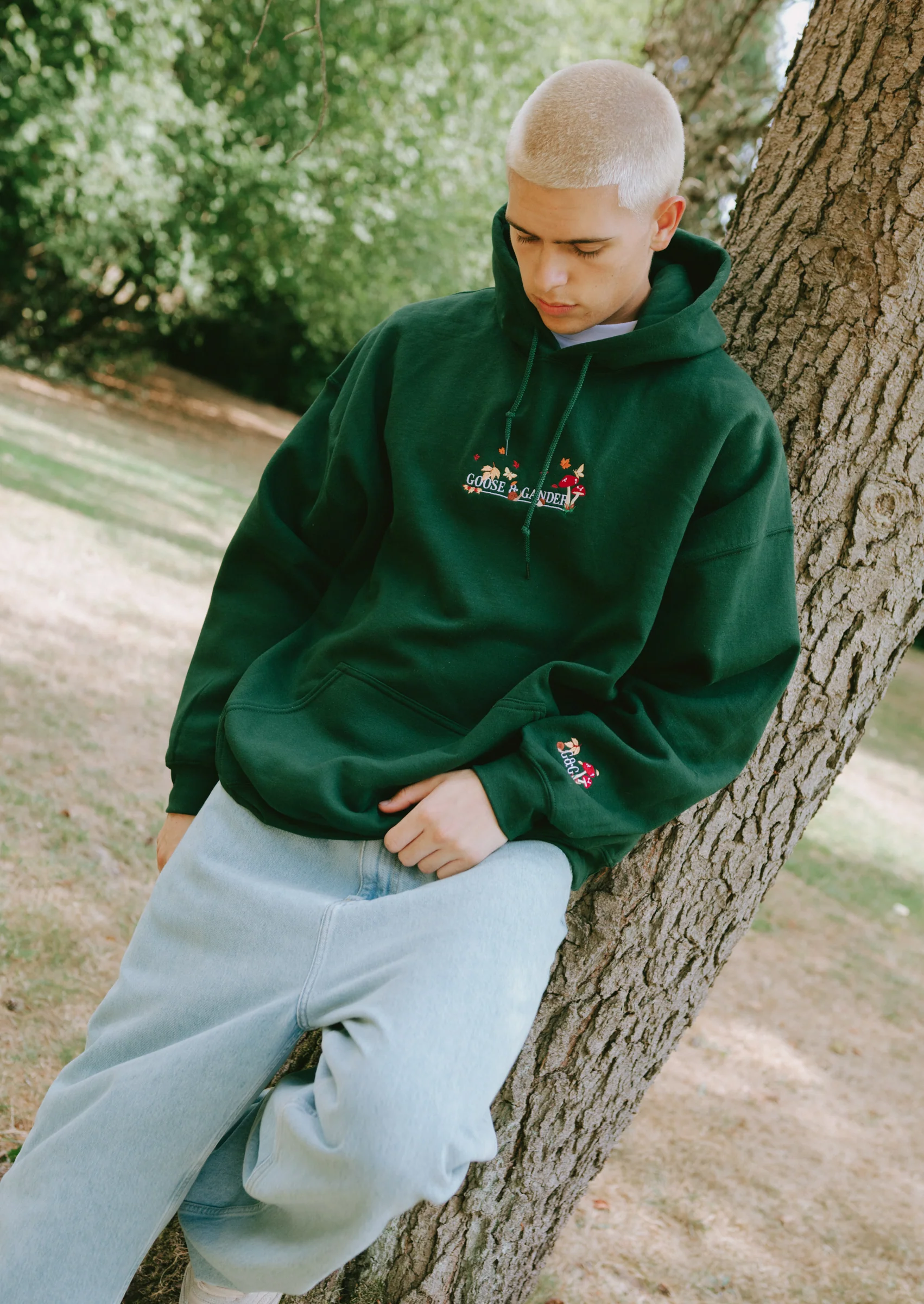 Woodland Embroidered Hoodie - Forest Green - Image 3