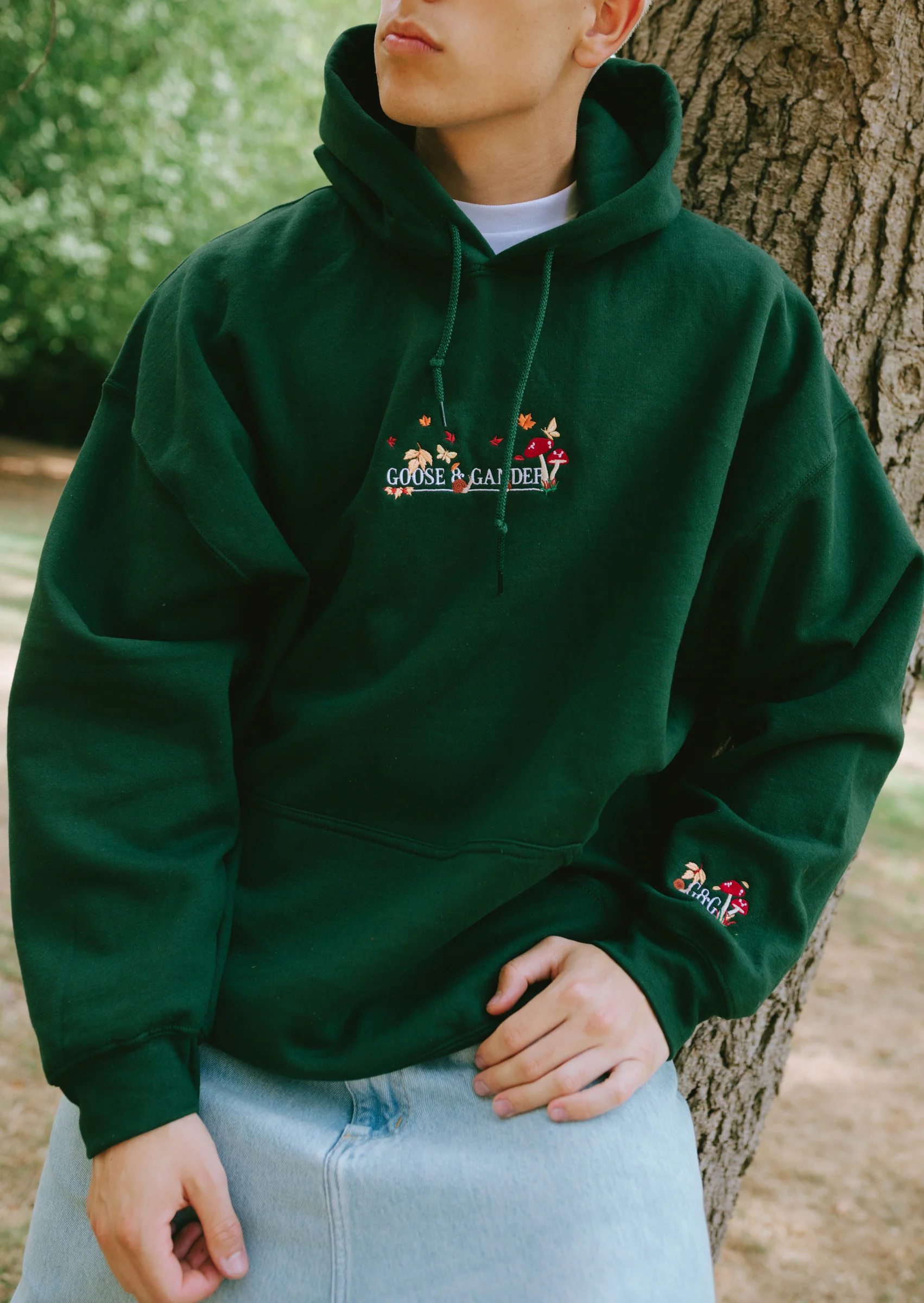 Woodland Embroidered Hoodie - Forest Green - Image 6