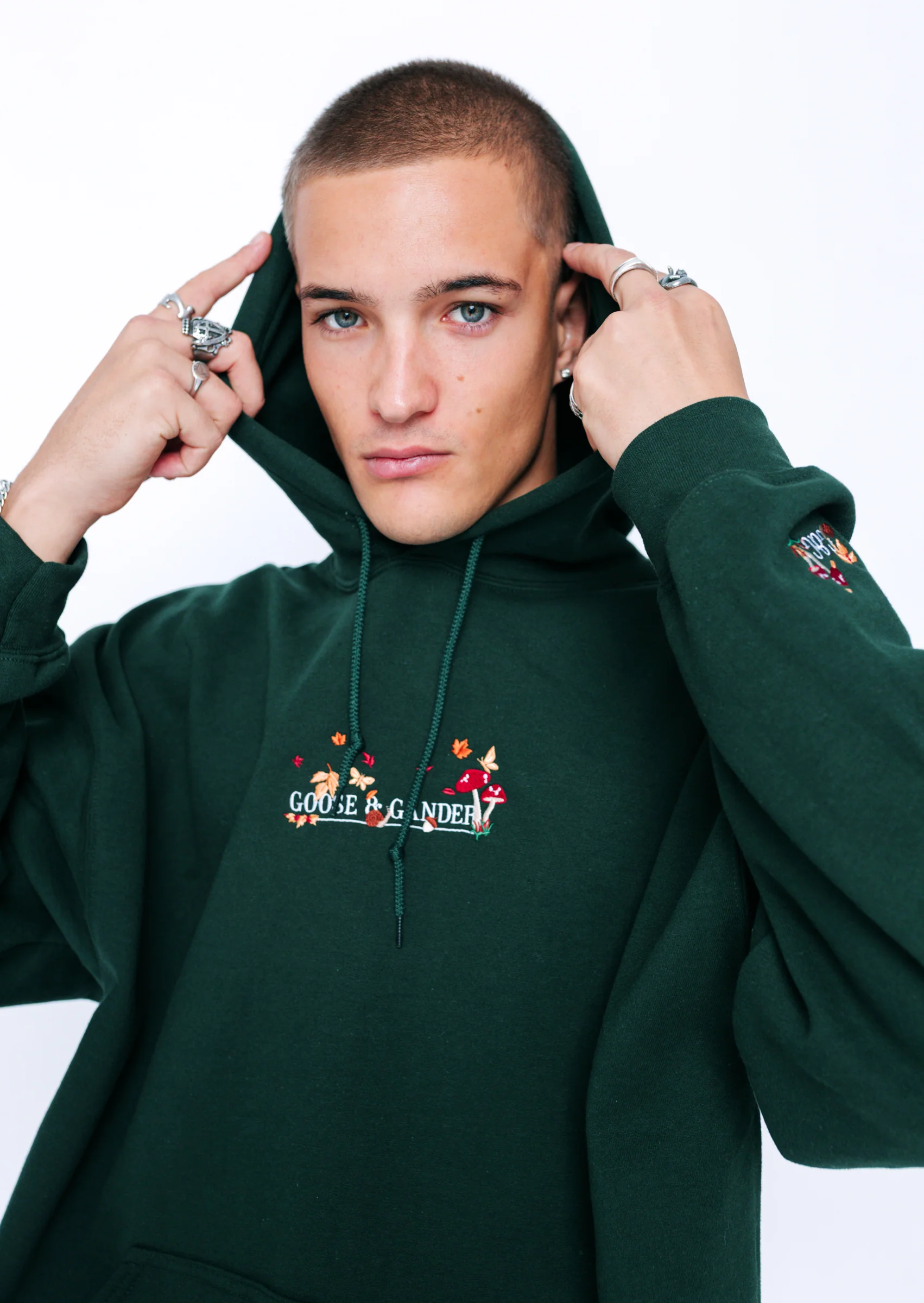 Woodland Embroidered Hoodie - Forest Green - Image 7
