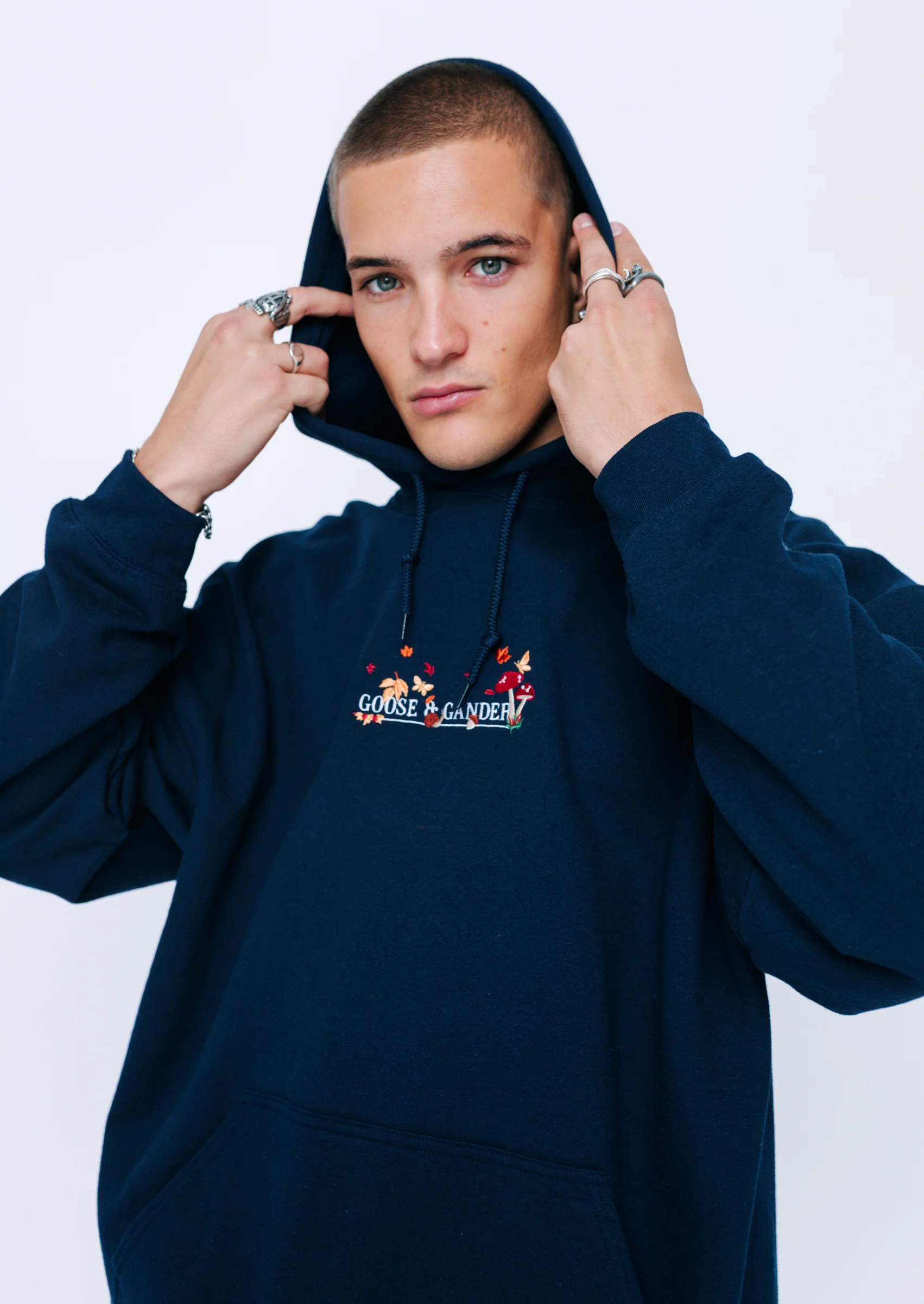 Woodland Embroidered Hoodie - Navy - Image 10