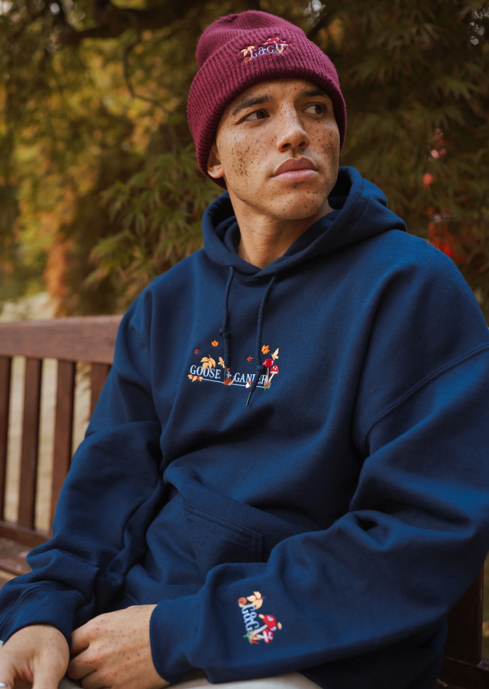 Woodland Embroidered Hoodie - Navy - Image 5