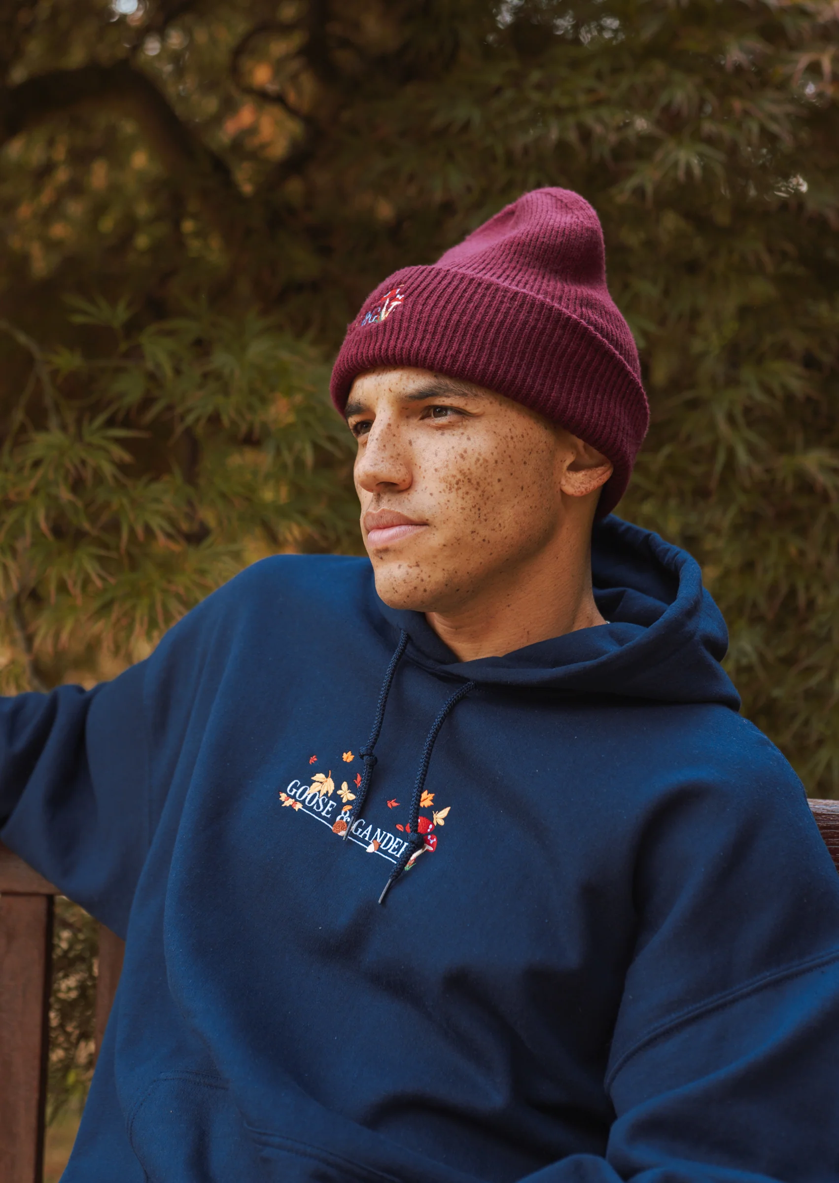 Woodland Embroidered Hoodie - Navy - Image 9