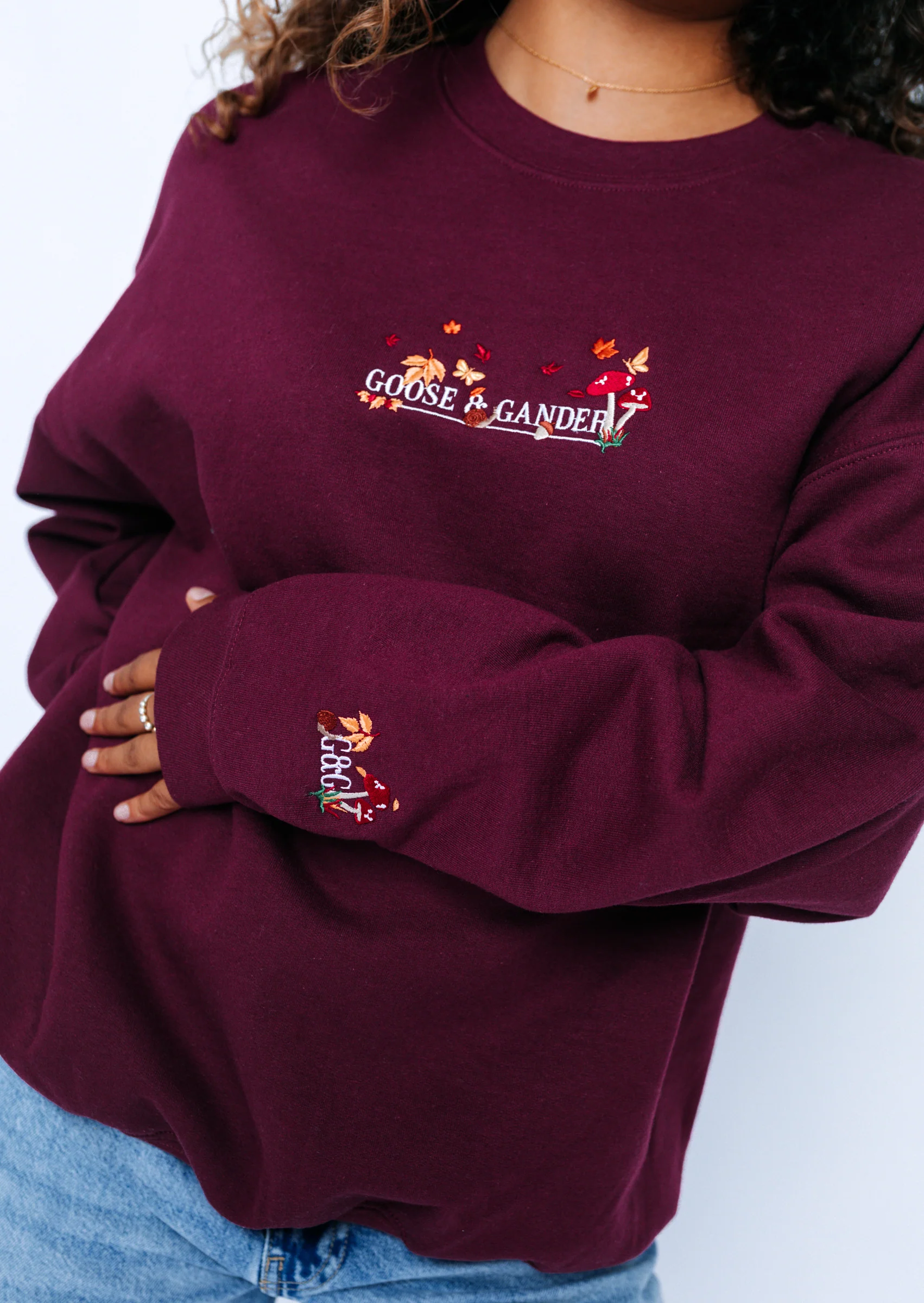 Woodland Embroidered Sweatshirt - Burgundy - Image 12