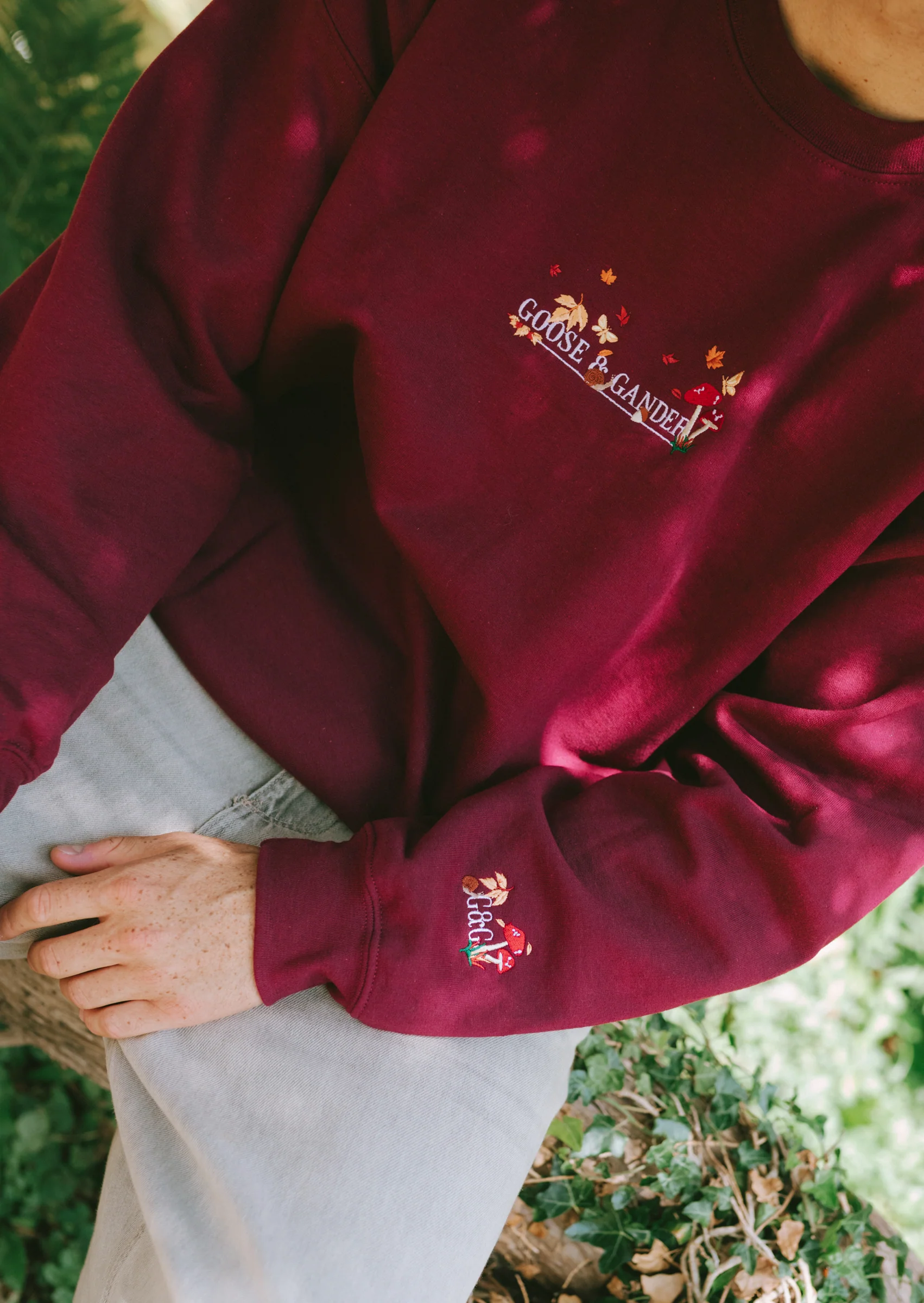 Woodland Embroidered Sweatshirt - Burgundy - Image 13