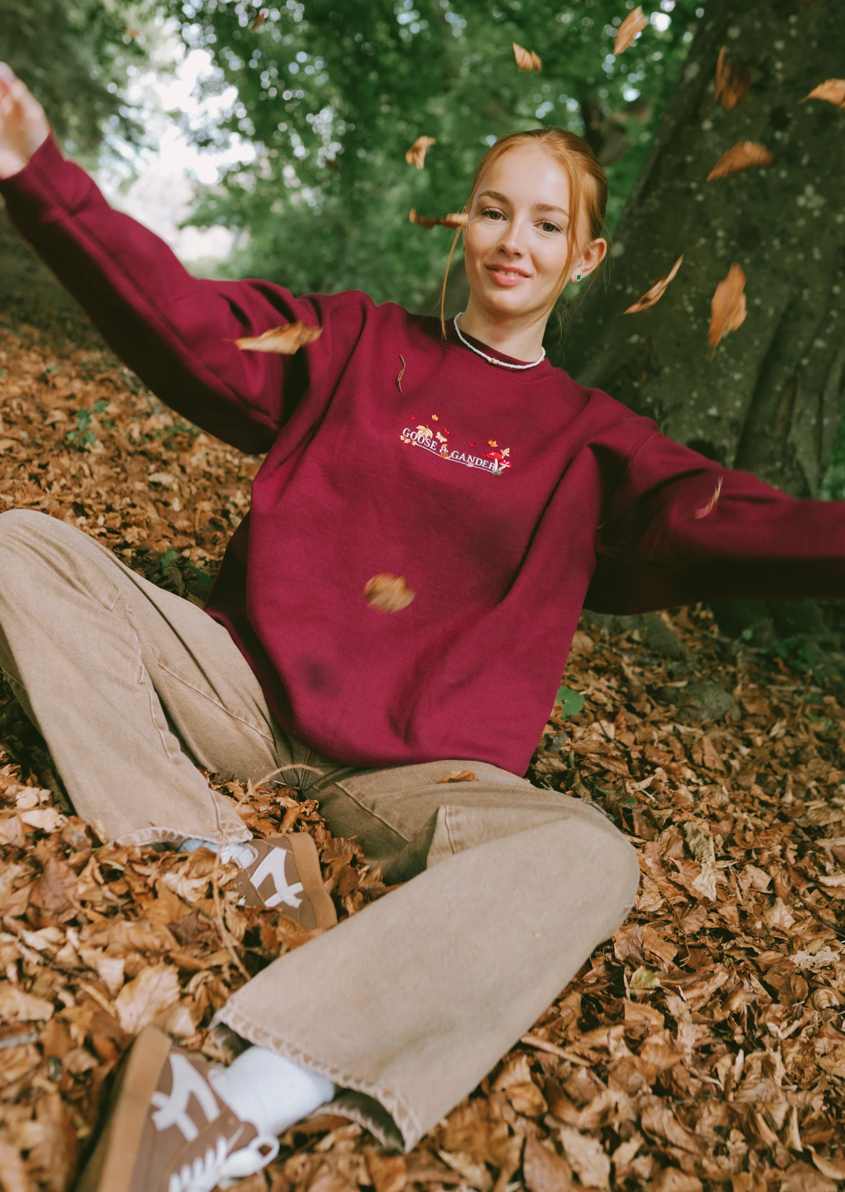 Woodland Embroidered Sweatshirt - Burgundy - Image 3