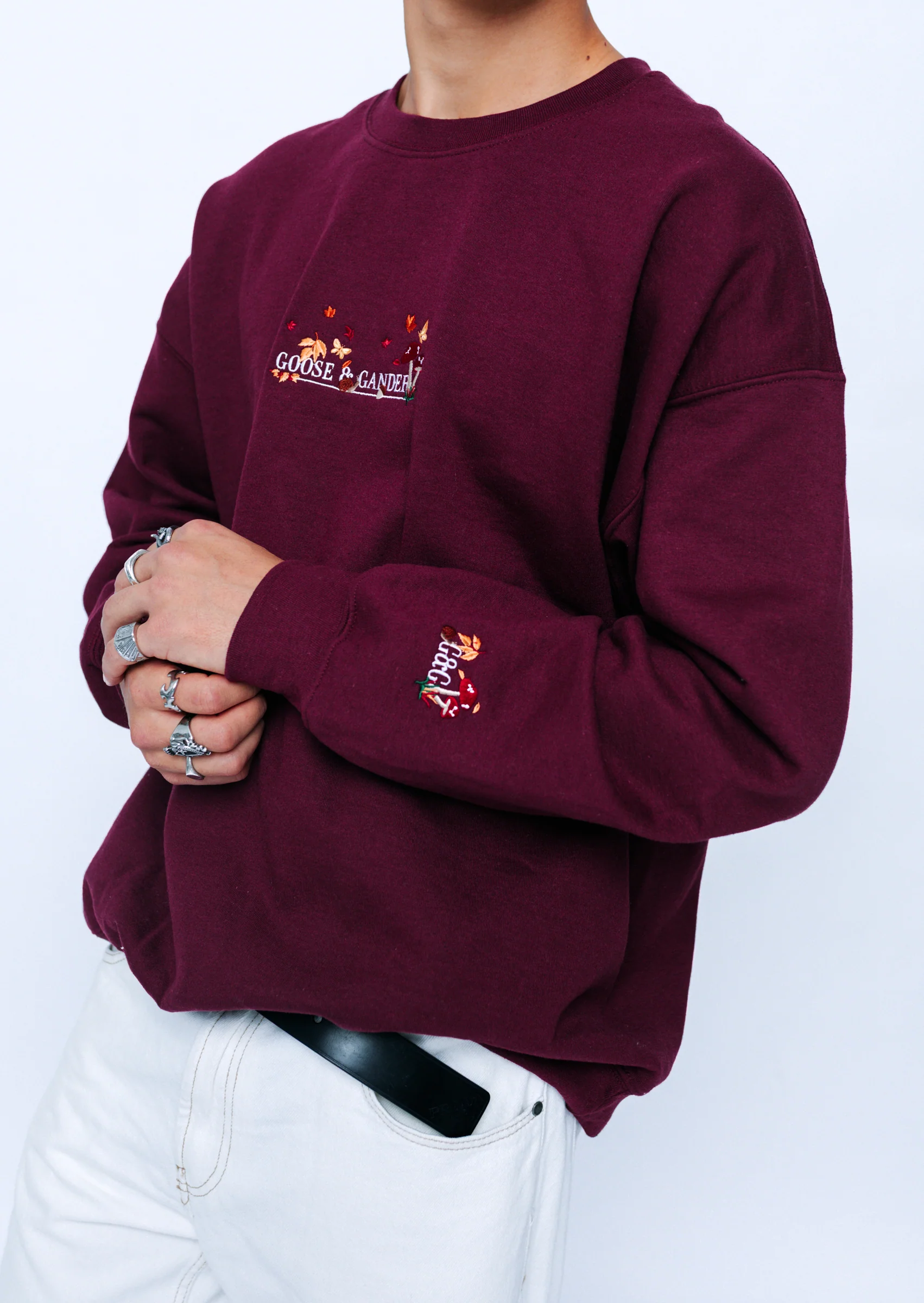 Woodland Embroidered Sweatshirt - Burgundy - Image 4