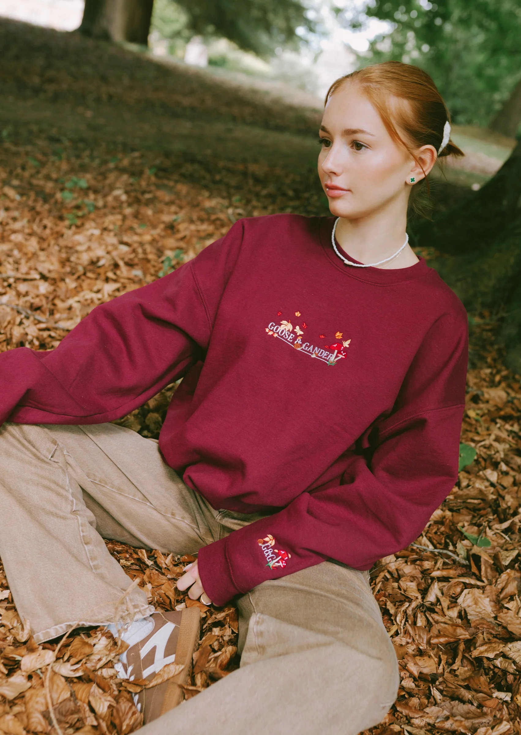 Woodland Embroidered Sweatshirt - Burgundy - Image 6