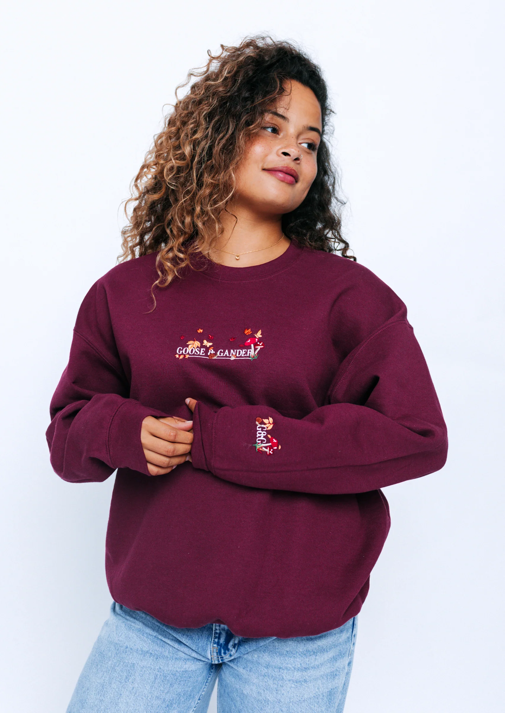 Woodland Embroidered Sweatshirt - Burgundy - Image 9