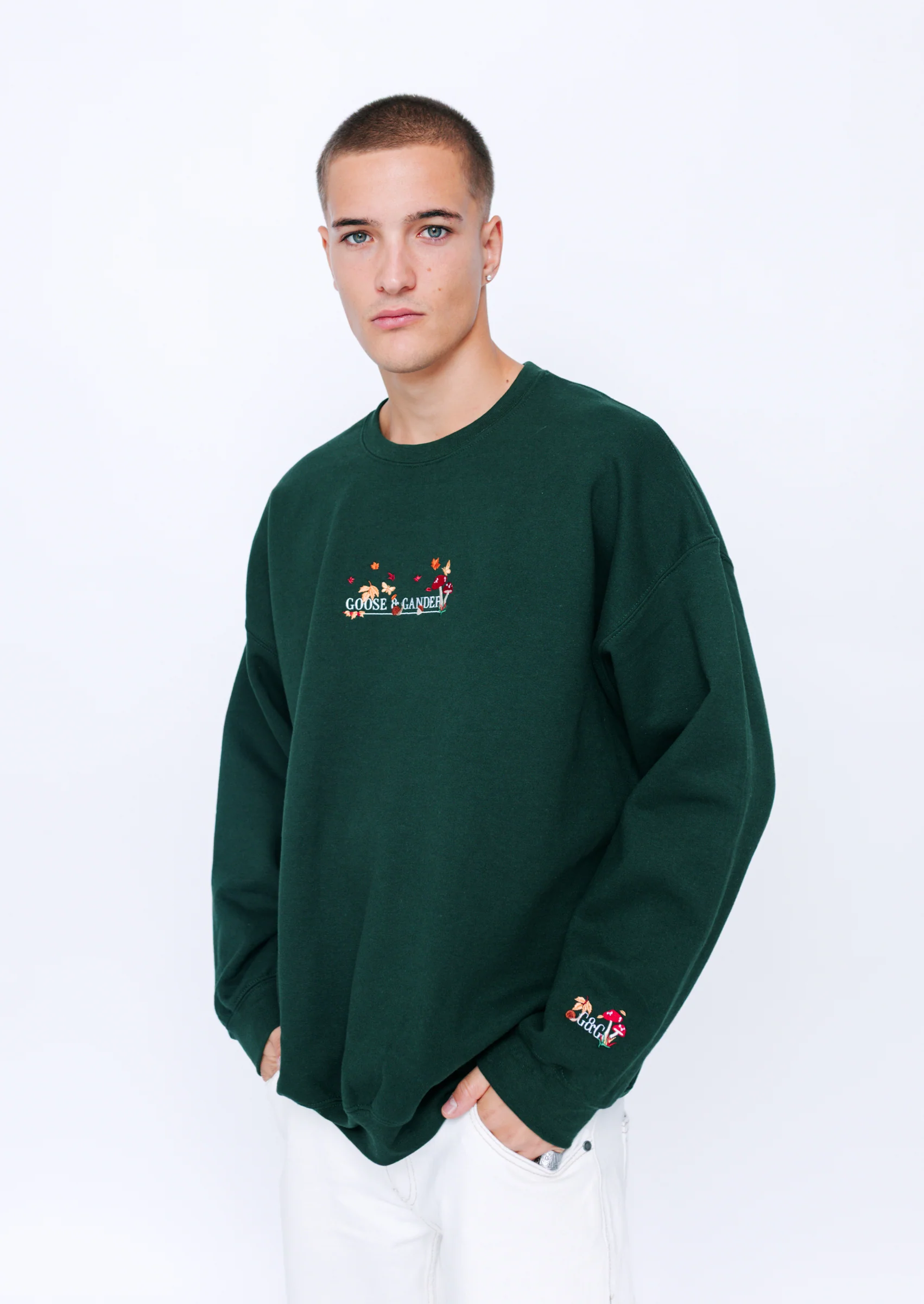 Woodland Embroidered Sweatshirt - Forest Green - Image 5
