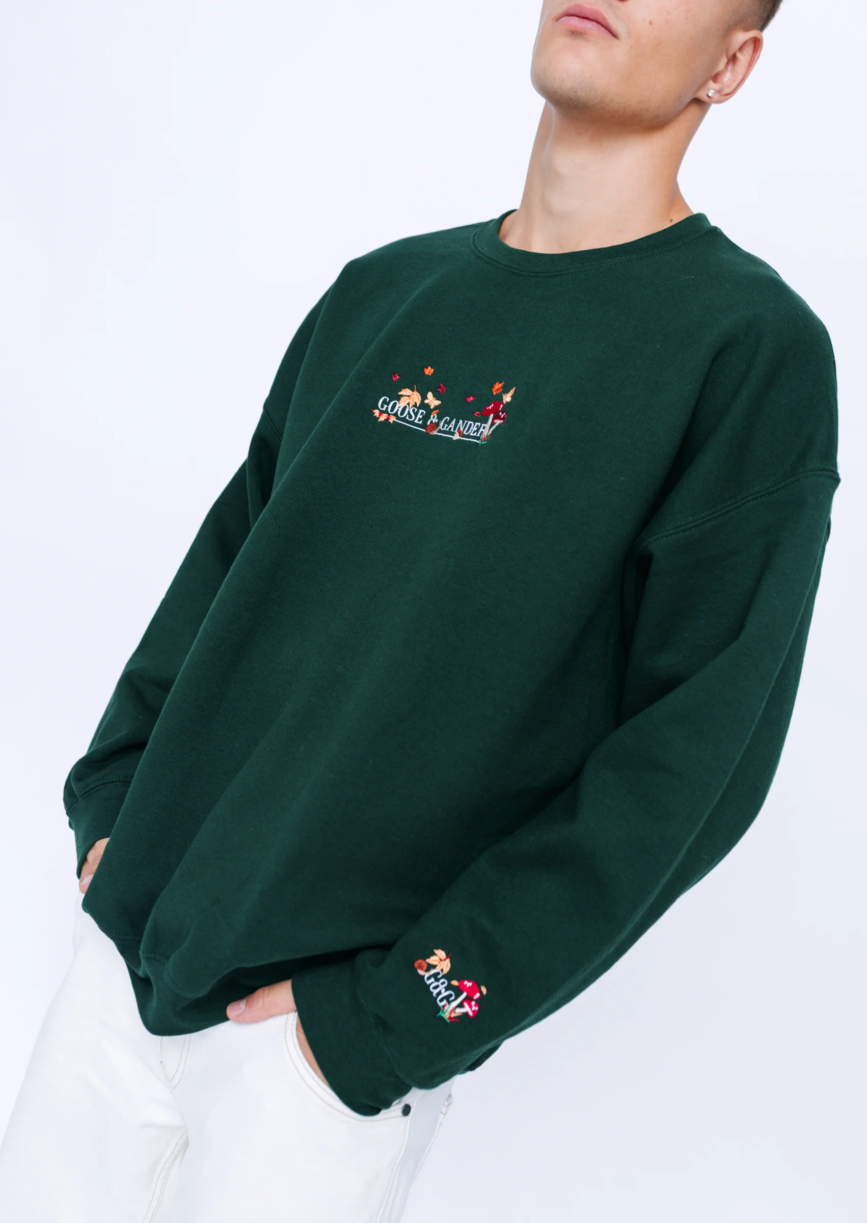 Woodland Embroidered Sweatshirt - Forest Green - Image 6