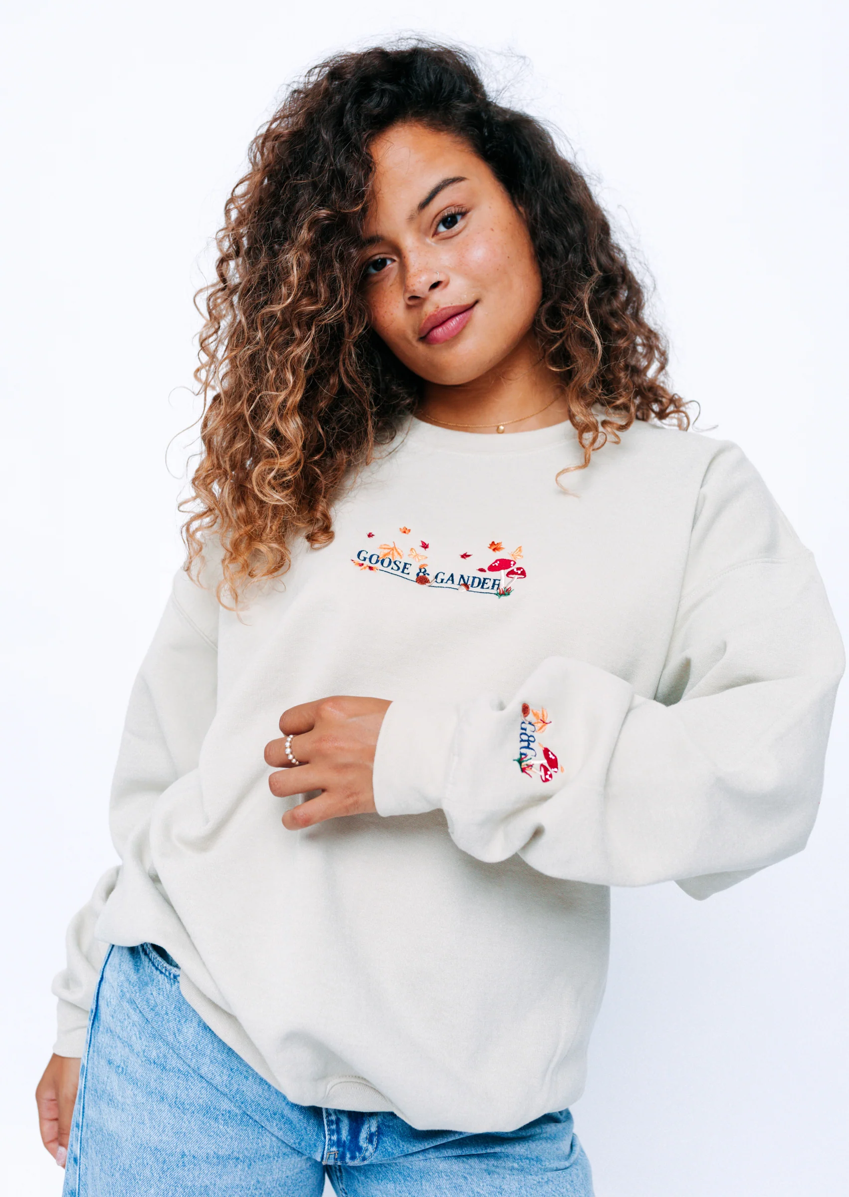 Woodland Embroidered Sweatshirt - Sand - Image 4