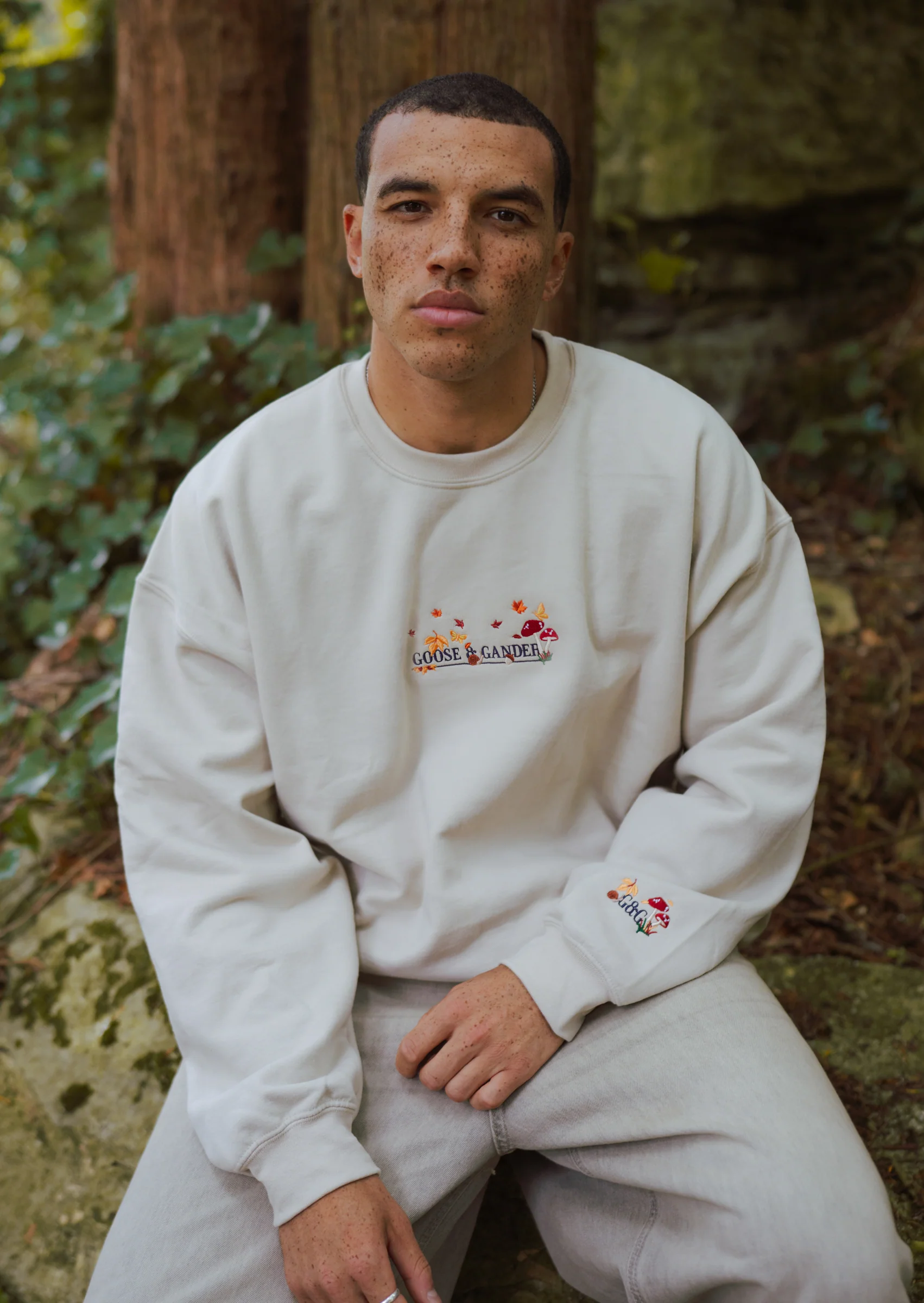 Woodland Embroidered Sweatshirt - Sand - Image 6